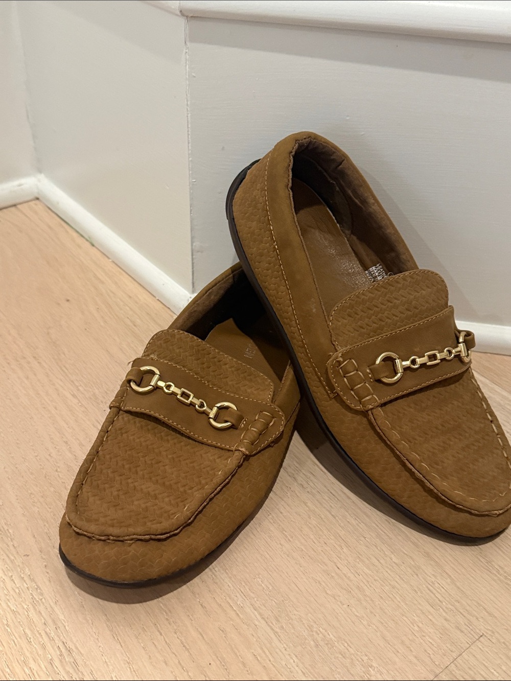 Steve Madden Kids Brown Suede Loafers with Gold Bit